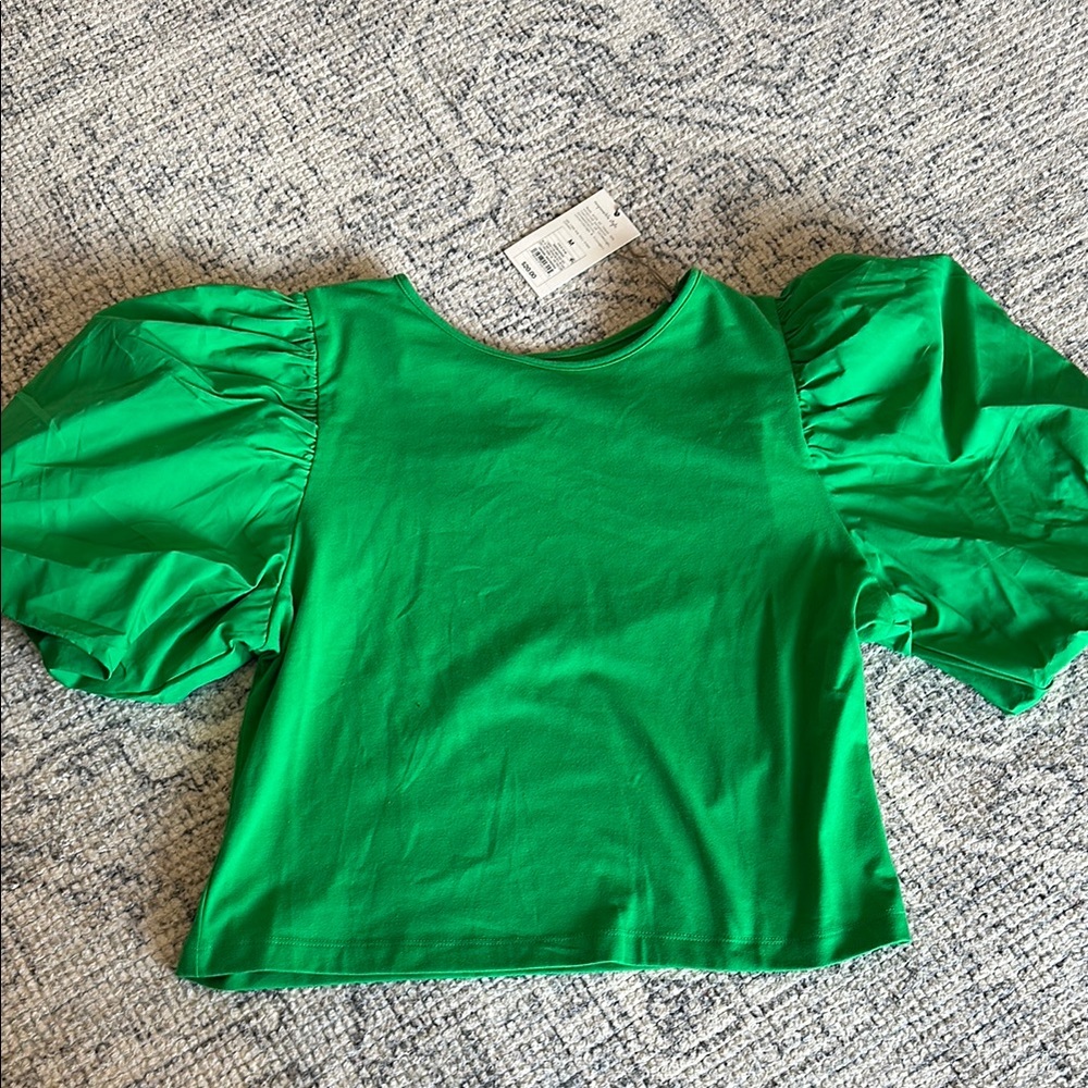 A New Day Green Puff Sleeve Crop Blouse